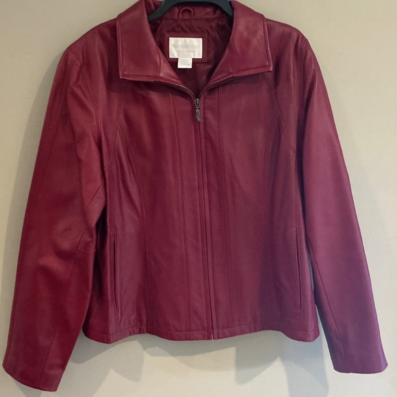 VTG Worthington L Red Lambskin Leather Jacket Full Zip Retro Barbiecore Classic - Picture 1 of 11